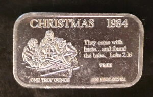 1984年 クリスマス 東方の三博士 ルカ2:16 ヴィンテージ 地金-999 シルバー 1オンス アートバー a