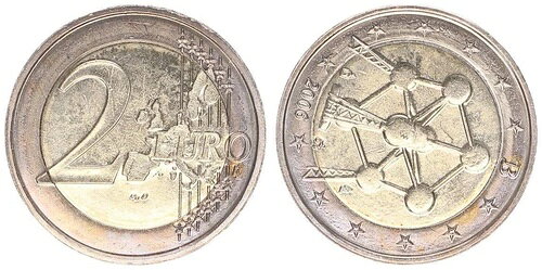 2 ? コイン ベルギー 2006 - アトミウム、ステンペルドレーフング 右 100 度 pr?gefr 83396