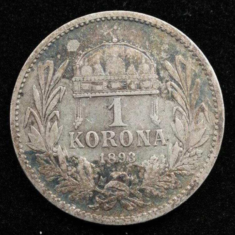 ハンガリー 1コロナ 1893年 銀貨 コイン 鑑定番号 B991
