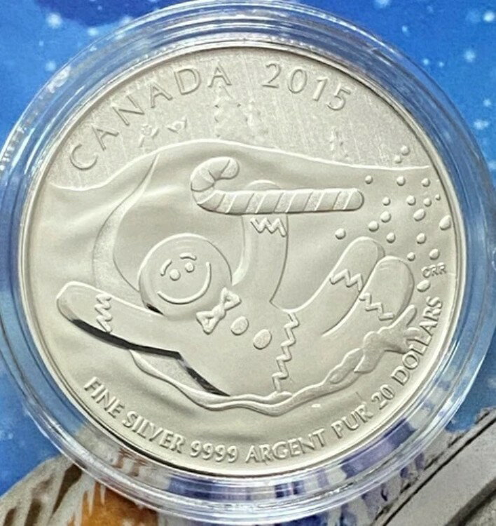 2015年カナダ記念20ドル - ジンジャーブレッドマン - 純度99.99%の銀貨