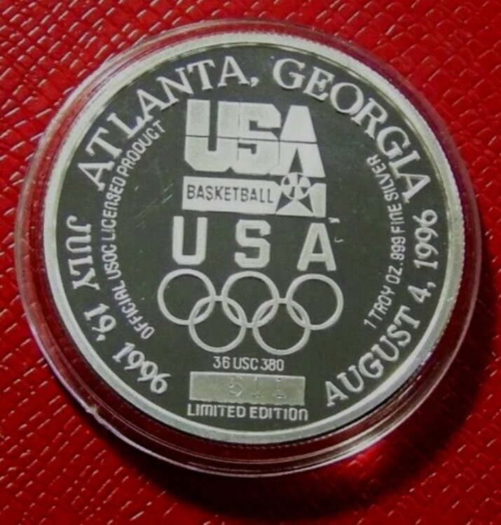 1996年アトランタオリンピックバスケットボール記念1トロイオンス999ファインシルバーカプセル