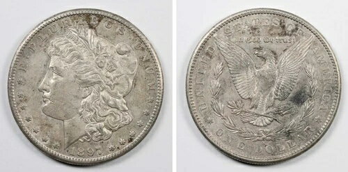 1897-S P AU モルガン銀貨 S$1 チョイス 90%