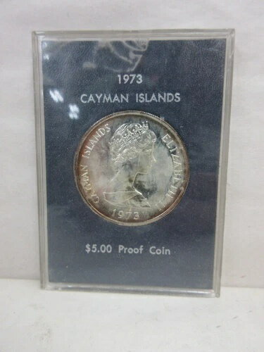 1973年 ケイマン諸島 5ドル 5.00ドル プルーフ .925 銀貨 プラスチックケース入り KM# 8(3)
