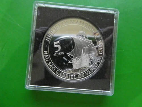 セイシェル、5ルピー、2017年、ヴァスコ・ダ・ガマ - 帆船、銀、プルーフ