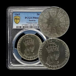 オーストリア。1965年、50シリング、銀貨 - PCGS PR66 - ウィーン大学