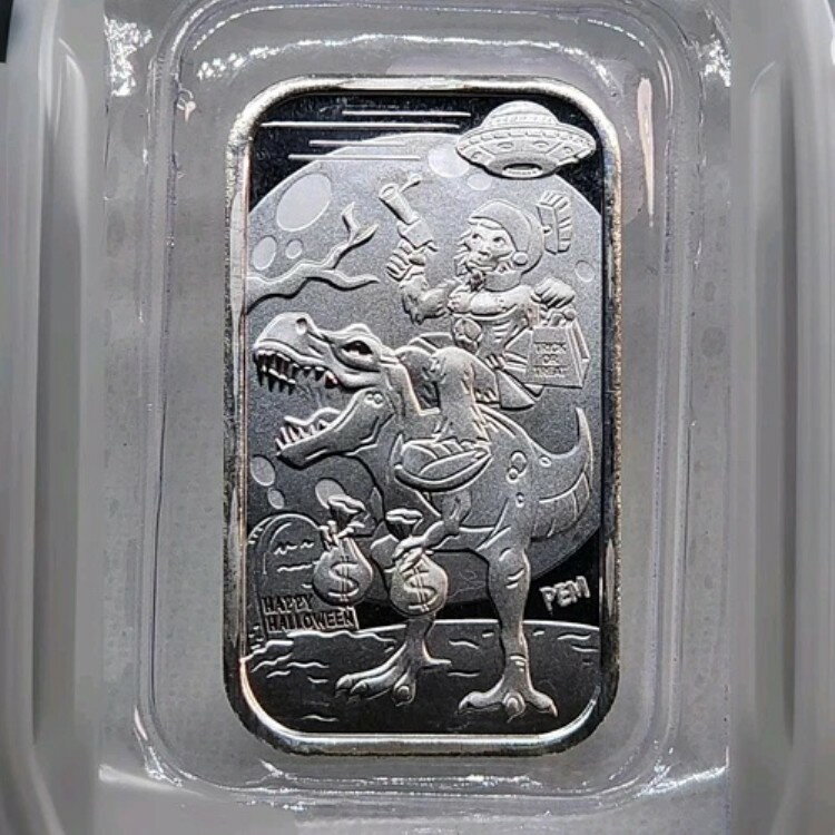 ハロウィン 2022 郵便エクスプレス ミント 1オンス .999 シルバー 火星 T-Rex UFO かかし