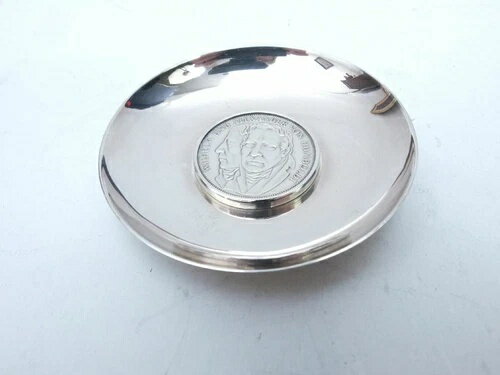 銀貨付き銀皿 アレクサンダー・V・フンボルト献呈 925スターリングシルバー