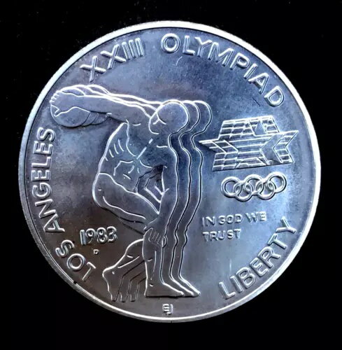 1983年 D $1 未鑑定 オリンピック円盤投げ記念銀貨 - アメリカ合衆国コイン: 銀貨