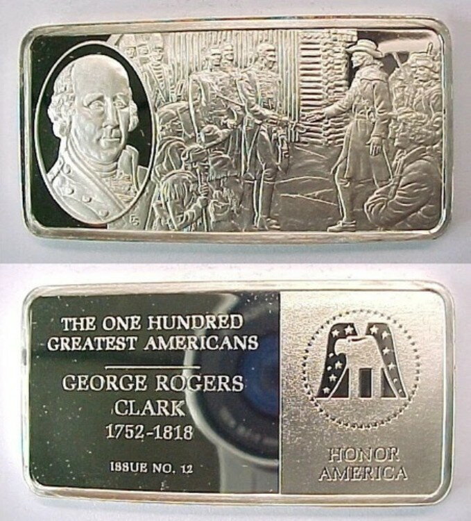 ジョージ・ロジャース・クラーク 100人の偉大なアメリカ人 フランクリンミント 500グラム スターリングシルバーバー