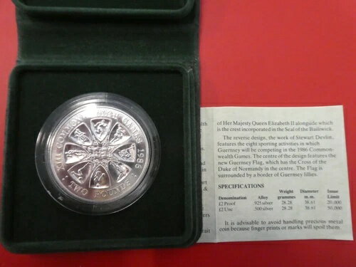 楽天WORLD RESOURCE【KING店】ガーンジー、2ポンド、コモンウェルスゲームズ、1986年、銀メダル、箱入り