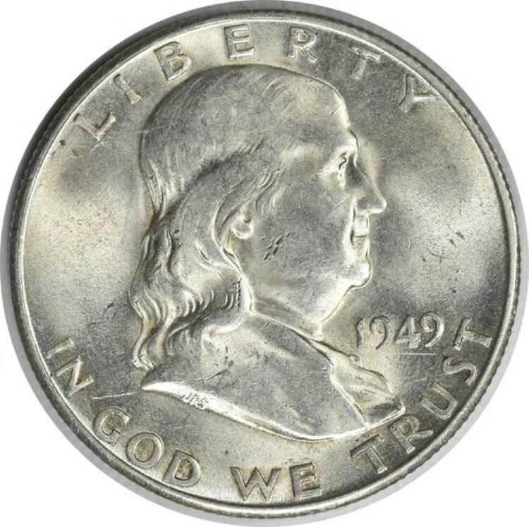 1949-S フランクリンシルバー ハーフダラー AU スライダー 未認定 #1013