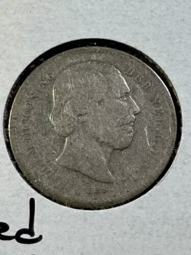 1890年オランダ25セント銀貨、日付後のドットなし、少量鋳造、クリーニング済み