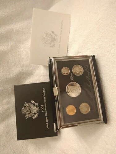 1995-S 米国造幣局 シルバー プレミア プルーフ セット ジェムコイン（箱・鑑定書付き）(3)