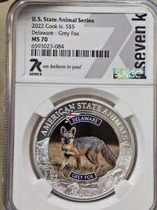 2022年 クック諸島 デラウェア グレイフォックス NGC MS70 アメリカの州動物 1オンス シルバー