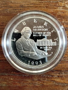 アメリカ 1993年 ジェームズ・マディソン(権利章典の父)、50セント硬貨、証明書付きプルーフ