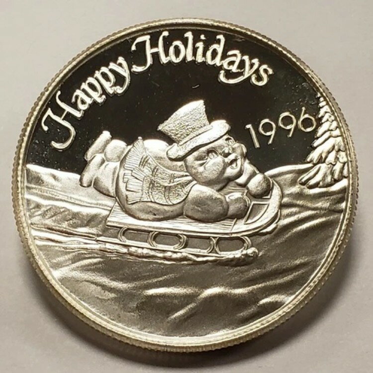 1996年 1オンス .999 シルバーラウンド・オブ・クリスマス・パスト - そりに乗った雪だるま - SKU-F4076