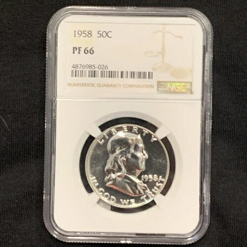 1958年プルーフフランクリンシルバーハーフダラー。NGC PF66認定(3)