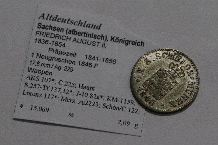 ?? ???? ドイツ ザクセン 1 グロッシェン 1846 F シルバー シャープディテール B79 #Z3370
