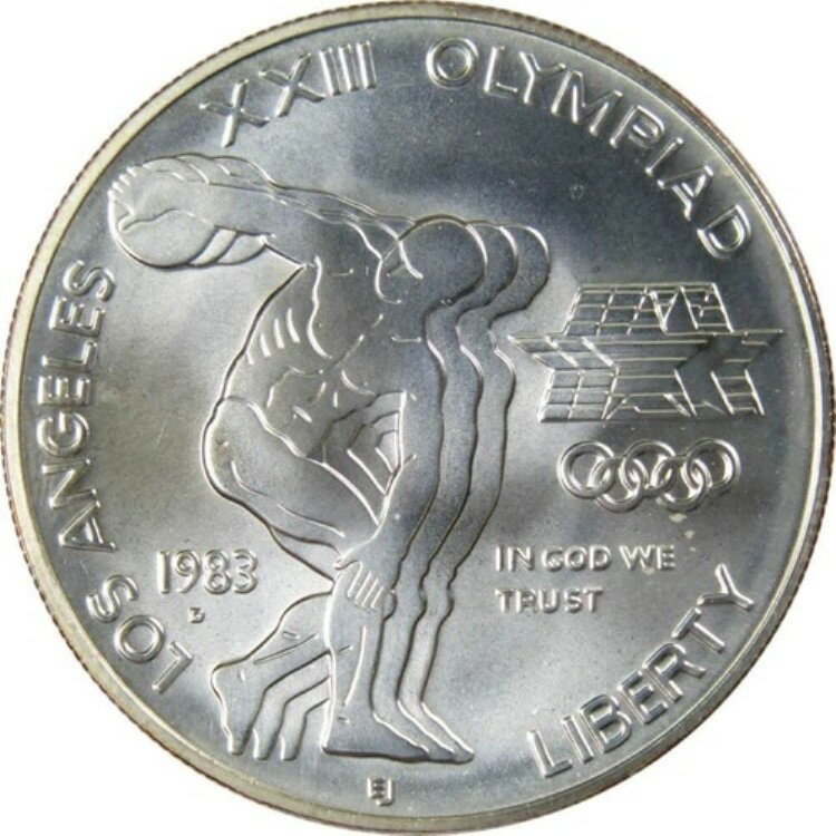 ロサンゼルスオリンピック円盤投げ選手記念ドル 1983年 D BU シルバー