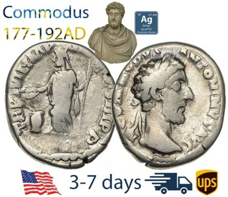 古代ローマ帝国の銀貨デナリウス・コモドゥス177-192年 正規品 #14811(3)
