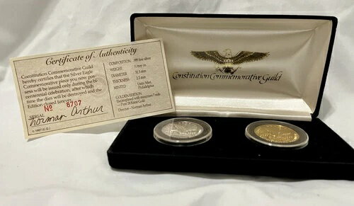 1987年憲法200周年記念 2枚セット ? 1/2オンス銀貨と24K金メッキ