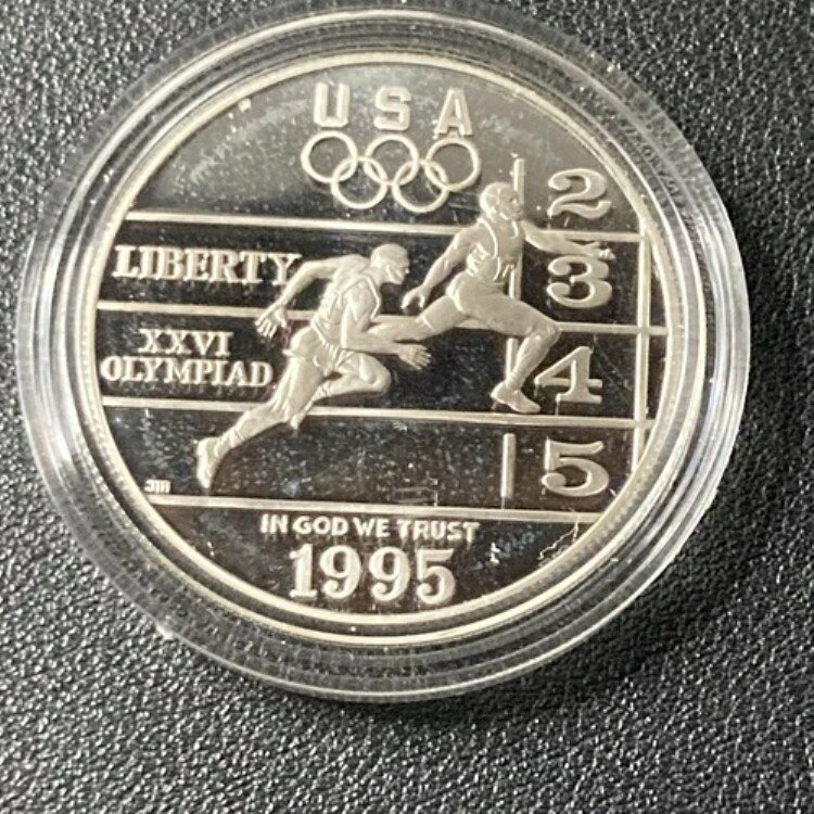 1995-P オリンピック陸上競技 アトランタ シルバーダラー プルーフ 1ドル記念カプセル入り