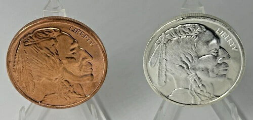 楽天WORLD RESOURCE【KING店】1オンス .999 シルバーと1オンス .999 銅地金ラウンド - バッファローニッケルスタイル
