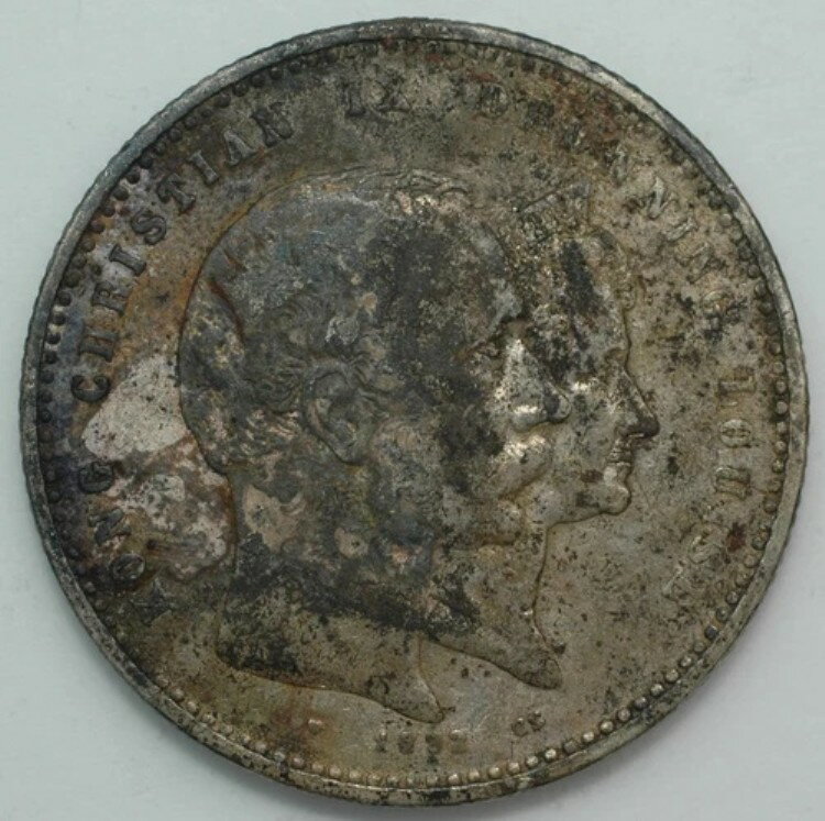 1892年 デンマーク 銀貨 2クローネ クリスチャン9世 金婚式 KM# 800(3)