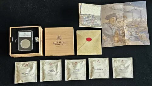 東インド会社 2023年 1ポンド 1オンス .999 シルバー プルーフ ボストン茶会事件 OGPと紅茶付き