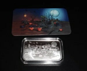 ナイトメアメタルズ シルバー 1オンス .999 初開催ハロウィーン 墓地 スケルトン アートバー