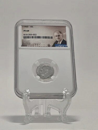 1960年 NGC PF69 90%銀 ルーズベルト ダイム 10セント - 価値160ドル - 肖像ラベル