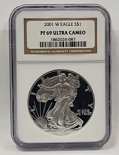 2001年 Wプルーフ シルバーイーグル NGC PF69 ウルトラカメオ クラシック ブラウンラベル。RM195