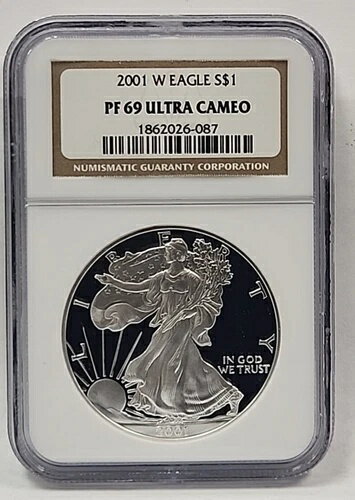 WORLD RESOURCE【KING店】の2001年 Wプルーフ シルバーイーグル NGC PF69 ウルトラカメオ クラシック ブラウンラベル。RM195｜アングル2