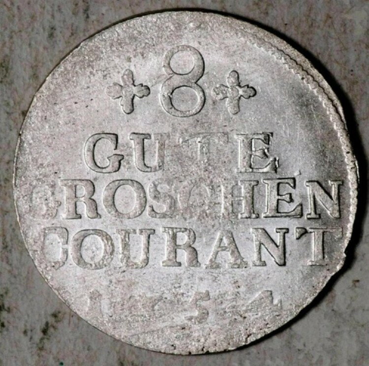 1754 メクレンブルク - シュヴェリーン ドイツ シルバー 8 グート グロッシェン クーラント (ほぼ UNC!)