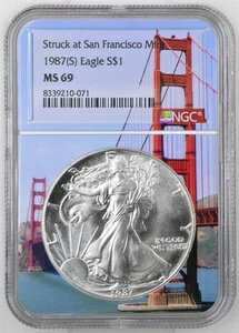1987年（S）シルバーイーグルNGC MS69、サンフランシスコ造幣局で鋳造