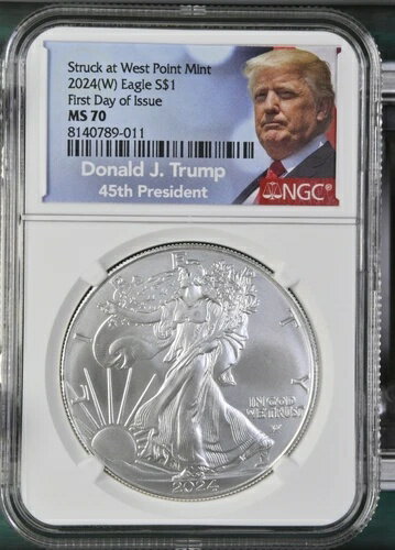 2024 (W) シルバーイーグル NGC MS70 FDI ウェストポイントで鋳造 ドナルド・J・トランプ ラベル