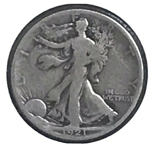 1921年 S ウォーキング リバティ ハーフ ドル VG 90% シルバー キー デイト スカート ライン 可視