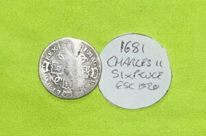 1681年 銀貨 6ペンス 6ペンス チャールズ2世 1660年 - 1685年 ESC1520