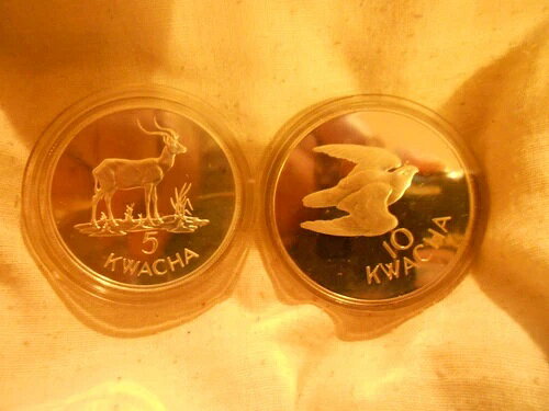 2枚のミントコイン - 「WWFシルバーコンサベーションコイン - ザンビア」?ケネス・カウンダ - ラスト