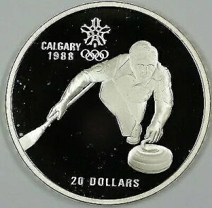 1987年カナダ 20ドル プルーフ 1988年カルガリーオリンピック .925 銀貨 カーリング カプセル付き