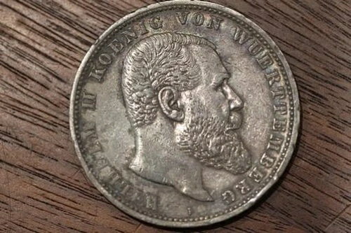 5マルク 1907F ヴィルヘルム2世 キング・バイ・ヴュルテンベルク J.176 VF+ 銀貨