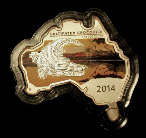 2014年 オーストラリア地図型 1オンス 0.999ドル銀貨 イリエワニ