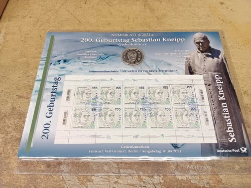 2021年4月 20ユーロ銀貨 ヌミスシート、セバスチャン・クナイプ、切手シート付き