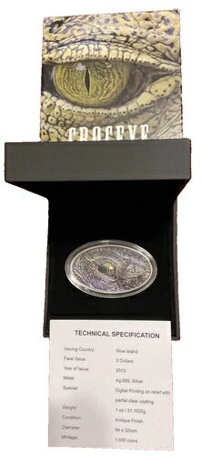 WORLD RESOURCE【KING店】の2013年 ニウエ島 1オンス クロコダイル アリゲーター アニマルスキン 2ドルアイ シルバーコイン｜アングル3