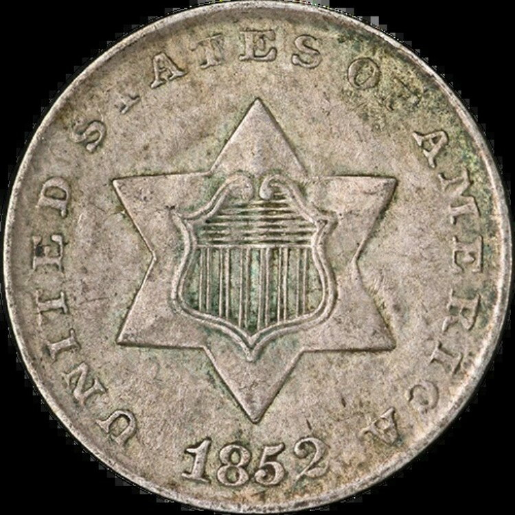1852年 3セント銀貨 AU/BU 素晴らしい外観 強い打痕