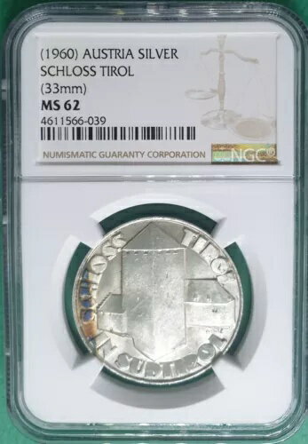 1960年 オーストリア シルバー チロル城 シルバー 33mm メダル NGC MS 62 トップポップ!