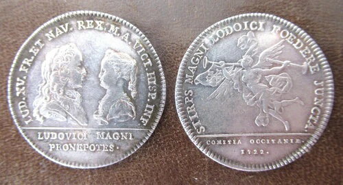 フランス/スペイン - 1722年 - ルイ15世とマリー王女 -オクシタニア- 銀 - 非常に希少