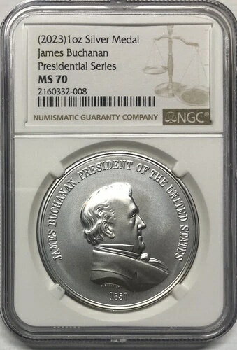 2023年 ジェームズ・ブキャナン シルバー大統領メダル NGC MS70??完璧な品質??