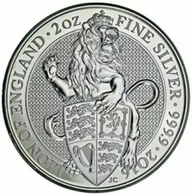 2016年 イギリス 2オンス QEII 女王の獣 イングランドのライオン 銀貨