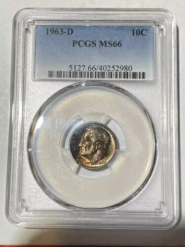 1963年 Dダイム ルーズベルト PCGS MS-66 レインボートーン